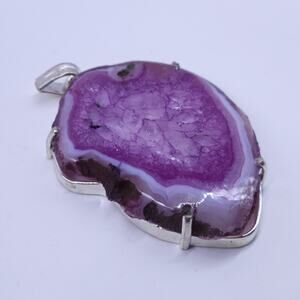 Purple Agate Sterling Silver Pendant with 20-inch Chain - Unique Design